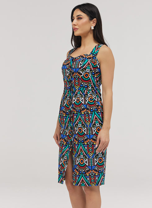 Front Buttoned V bra Cut Dress With Thick Straps